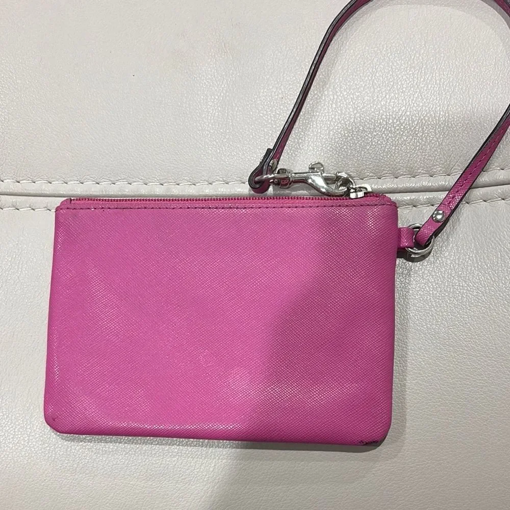 Coach Pink Leather Clutch Wristlet with Glossy Finish